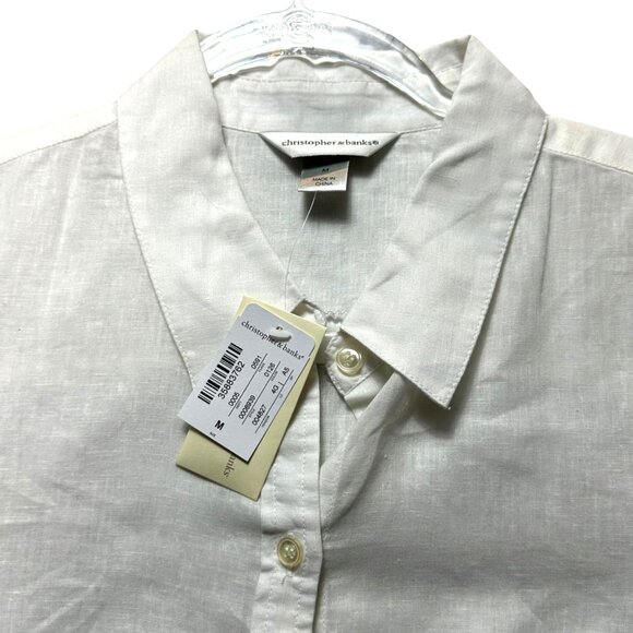 Christopher and Banks Top Womens Size Medium White Collar Button Down Semi Sheer - Picture 7 of 12